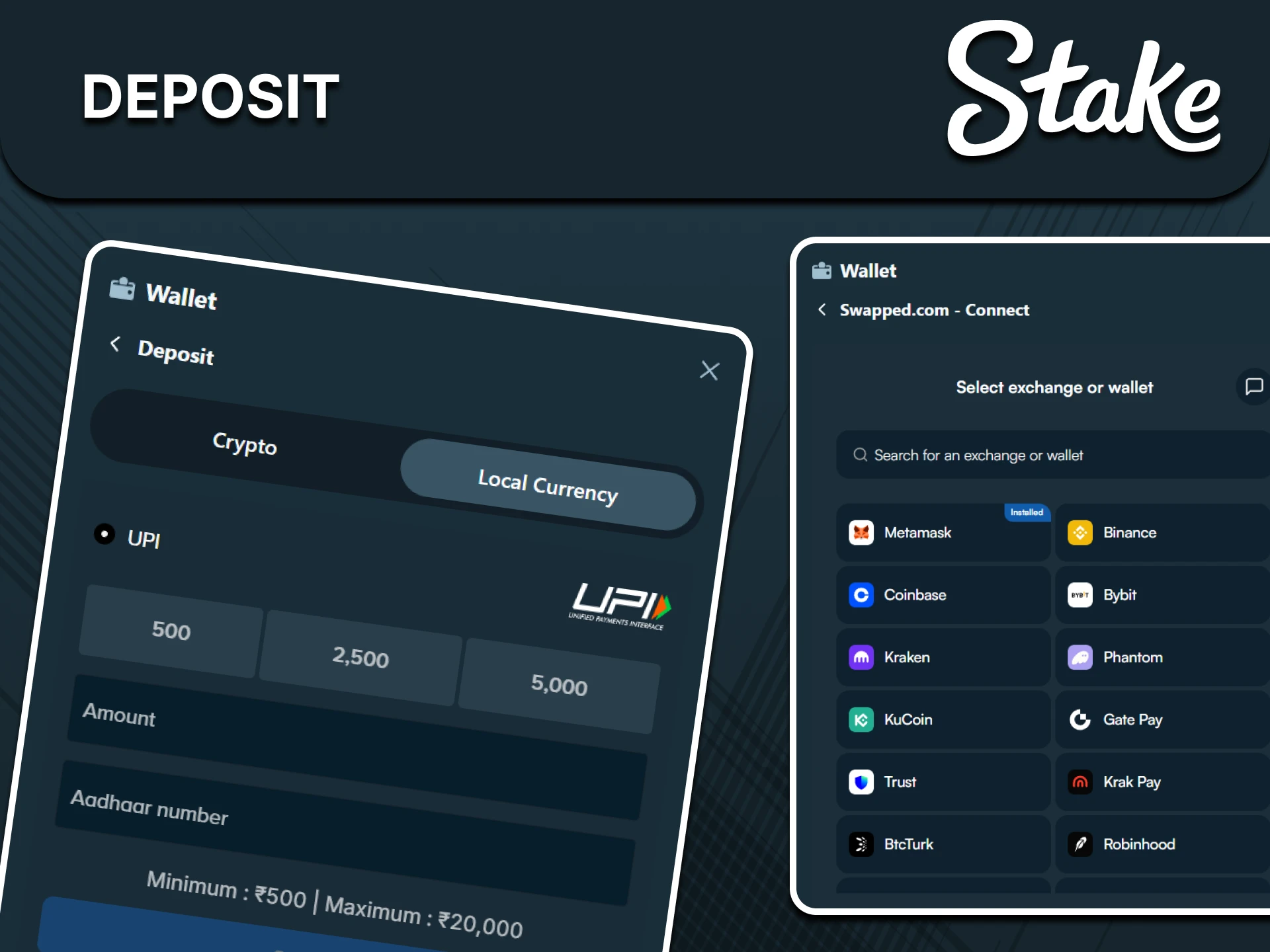 Top up your deposit before betting on sports at Stake.